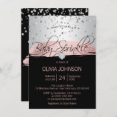 Invitation Fille noire rose argent personnalisée saupoudrer b (Devant / Derrière)