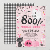 Invitation Fille noire rose Notre Petit Boo Halloween Anniver (Devant / Derrière)