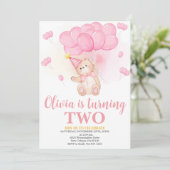 Invitation Fille Nounours Anniversaire, Ballons Aquarelles (Debout devant)