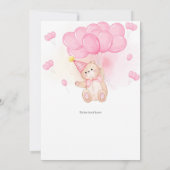 Invitation Fille Nounours Anniversaire, Ballons Aquarelles (Dos)