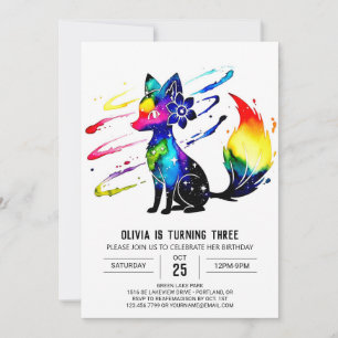 Invitation Fille numérique de Fox violet personnalisé Anniver