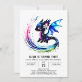 Invitation Fille numérique Dragon sur mesure Anniversaire (Devant)