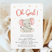 Invitation Fille Oh Rose Blush Éléphant Bébé Shower