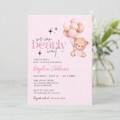 Invitation Fille On Peut Attendre Teddy Baby shower Ours (Debout devant)