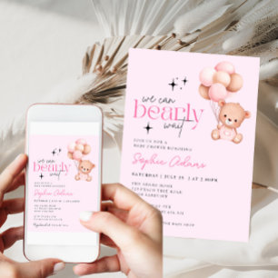 Invitation Fille On Peut Attendre Teddy Baby shower Ours