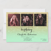 Invitation Fille or parties scintillant chic menthe 4 photo d (Dos)