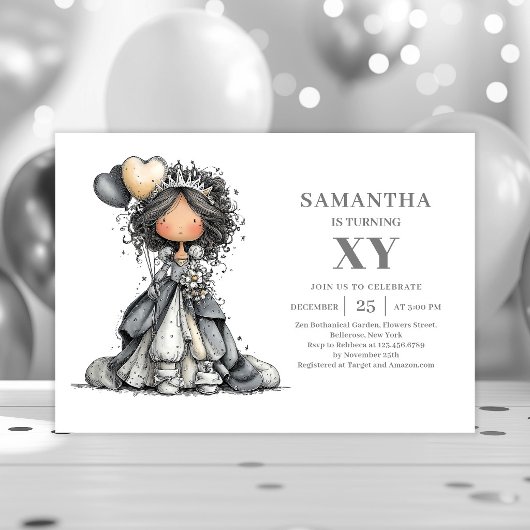 Invitation Fille originale et chic, esquisse d'anniversaire,