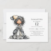 Invitation Fille originale et chic, esquisse d'anniversaire, (Devant)