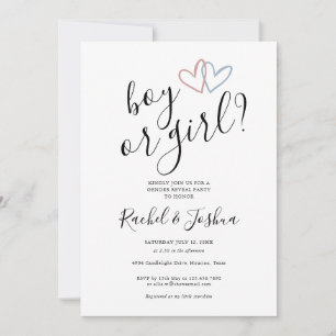 Invitation Fille ou Garçon Cœurs Roses et Bleus Fête de Révél
