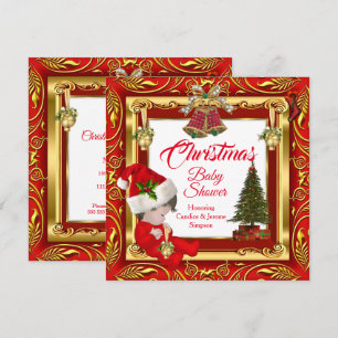 Invitation Fille ou garçon de Noël Baby Shower Rouge Or