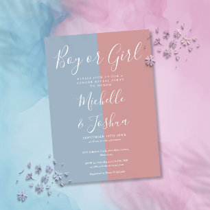 Invitation Fille ou garçon Fête de révélation du sexe bleu et