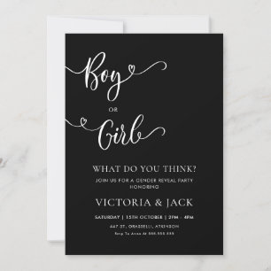 Invitation Fille ou garçon Noir Minimaliste Genre Reveal Part