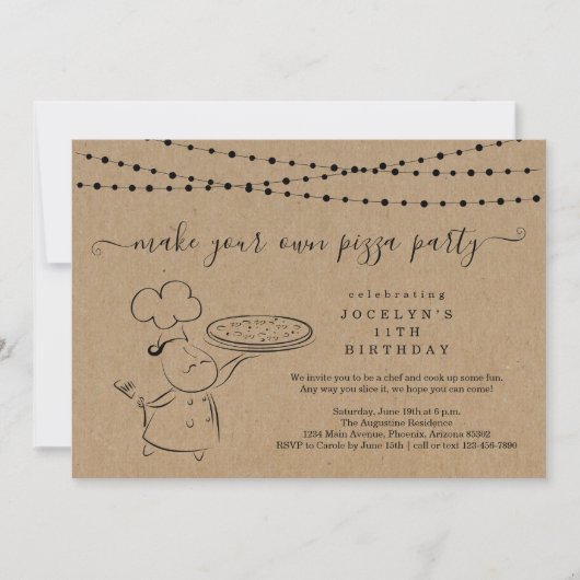 Invitation Fille ou garçon Pizza Making Birthday Party (Devant)