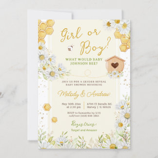 Invitation Fille ou garçon, révélation du sexe de bébé abeill