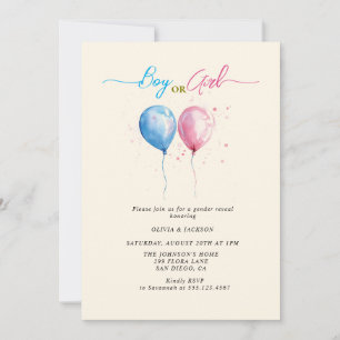 Invitation Fille ou garçon rose et bleu Genre Reveal Party