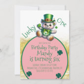 Invitation Fille ours jour de la Saint-Patrick chanceuse d'an (Devant)