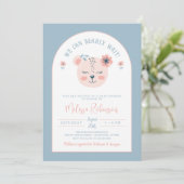 Invitation Fille Ourse Visage Rose Bleu Baby Shower (Debout devant)