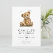 Invitation Fille ourson 1er anniversaire (Debout devant)