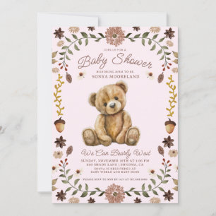 Invitation Fille Ourson Aquarelle Rose Baby Shower