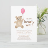 Invitation Fille Ourson Baby Shower (Debout devant)