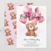 Invitation Fille Ourson Baby Shower (Devant / Derrière)