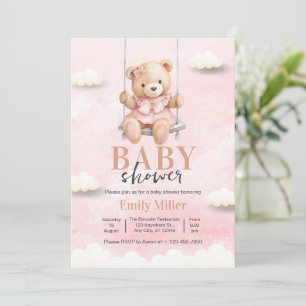 Invitation Fille Ourson en Peluche Baby Shower, Baby Shower R