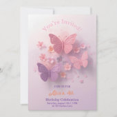 Invitation Fille Papillon 3D Anniversaire Rose Violet (Devant)