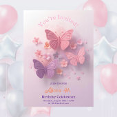 Invitation Fille Papillon 3D Anniversaire Rose Violet