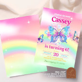 Invitation Fille Papillon Arc-en-ciel Anniversaire