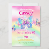 Invitation Fille Papillon Arc-en-ciel Anniversaire (Devant)