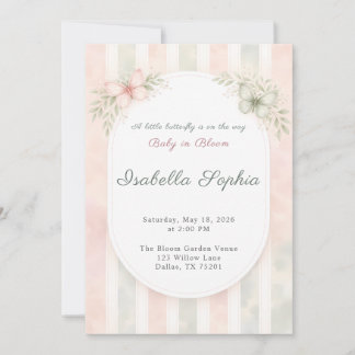 Invitation Fille Papillon Bébé en Fleur Aquarelle Florale