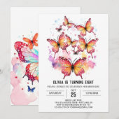 Invitation Fille papillon imprimable Fille Anniversaire (Devant / Derrière)