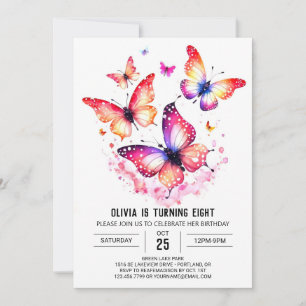 Invitation Fille Papillon Personnalisé en Ligne pour Annivers