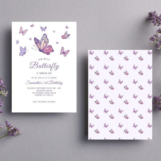 Invitation Fille papillon pourpre Anniversaire