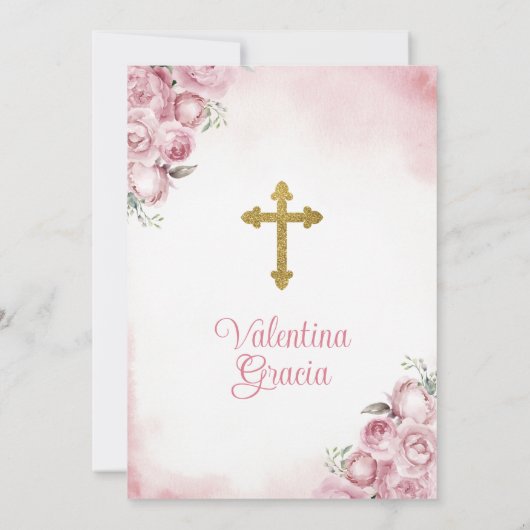 Invitation Fille papillon rose 2e Fleurs de baptême d'anniver (Dos)