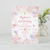 Invitation Fille Papillon Rose Blush 2ème Anniversaire Baptêm (Debout devant)