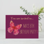 Invitation Fille papillon rose ou entre fête d'anniversaire (Debout devant)