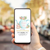 Invitation Fille Par-Thé Floral Or Rose Whimsical Anniversair