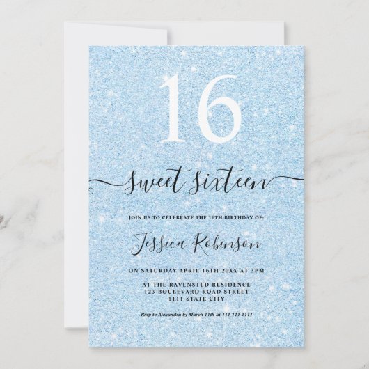 Invitation Fille parties scintillant bleu clair scintille chi (Devant)