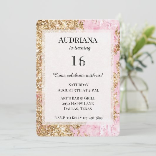 Invitation Fille Parties scintillant or rose Anniversaire (Debout devant)