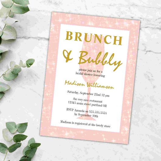 Invitation Fille Parties scintillant rose Champagne Brunch et