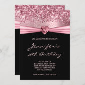 Invitation Fille Parties scintillant rose Foil Gem Coeur 50e  (Devant / Derrière)