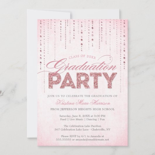Invitation Fille Parties scintillant rose Gems Graduation Par (Devant)