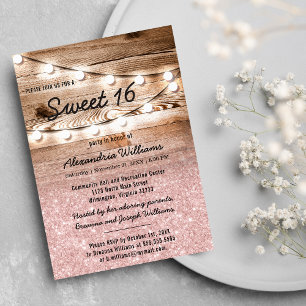 Invitation Fille Parties scintillant rose Lumières suspendues