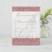 Invitation Fille Parties scintillant rose marbre Quinceanera (Debout devant)