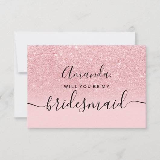 Invitation Fille parties scintillant rose ombre script ma fem (Devant)