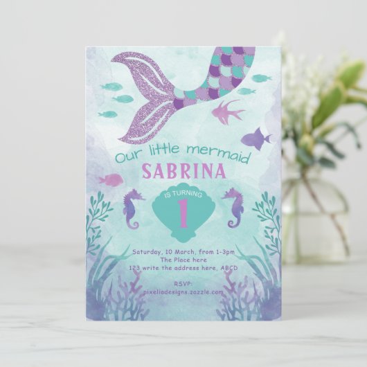 Invitation Fille, Parties scintillant, Sirène, Queue, Sous la (Debout devant)