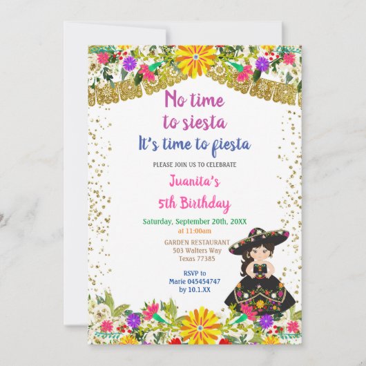 Invitation Fille Pas le temps de Siesta Il est temps pour une (Devant)