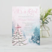 Invitation Fille Pastel Aquarelle hiver Wonderland Trees (Debout devant)