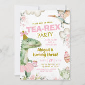 Invitation Fille pastel dinosaure tutu Tea-Rex premier annive (Devant)